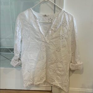 Christian Siriano White Eyelet V-Neck Women's Top